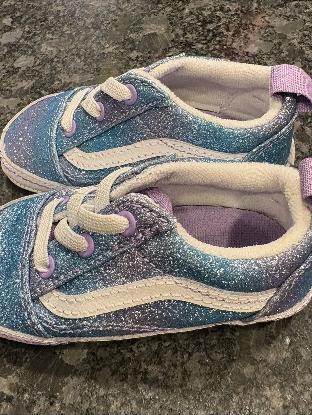 Vans Toddler Glitter Blue and Purple Slip-On Style Sneakers Crib shoes